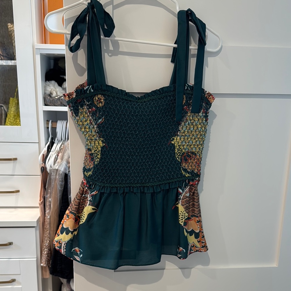 Black and Gold Smocked Peplum Tank Top